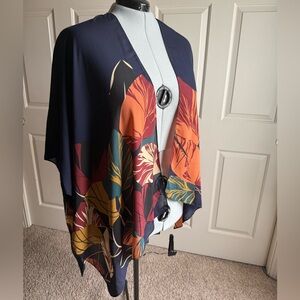 Catherines Elegant Navy and Fall Colors Silky Kimono Wrap